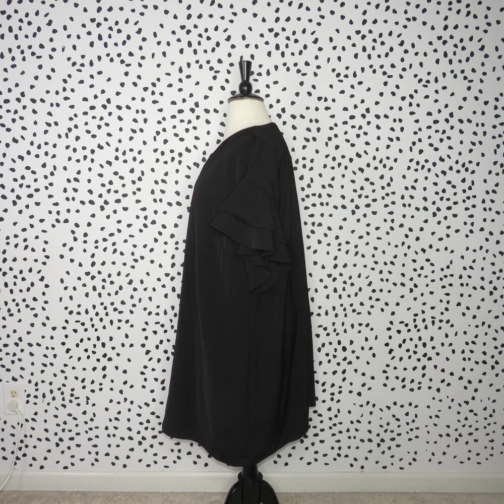 City Chic Black Double Frill Ruffle Sleeve V-Neck Tunic Dress - Picture 6 of 10